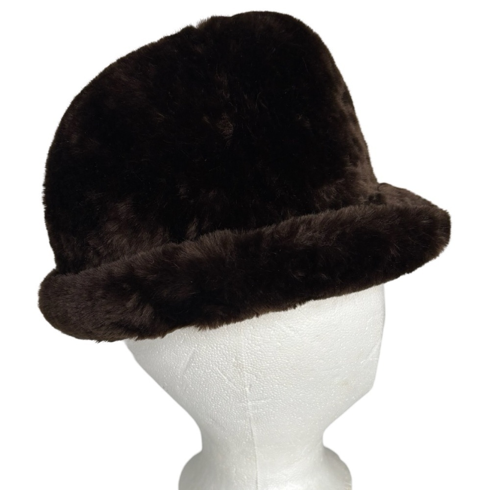 Vintage Faux Fur Bucket Hat - Brown - Made in England